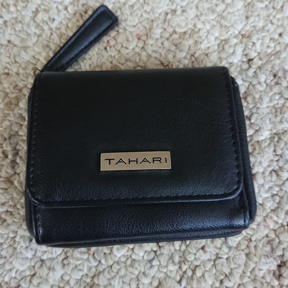 Tahari Snap Trifold ID pocket Black Faux Leather Wallet